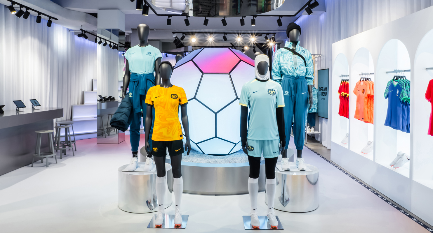 Nike Dream Arena Sydney Store Interior with mannequins and 2m wide digital football